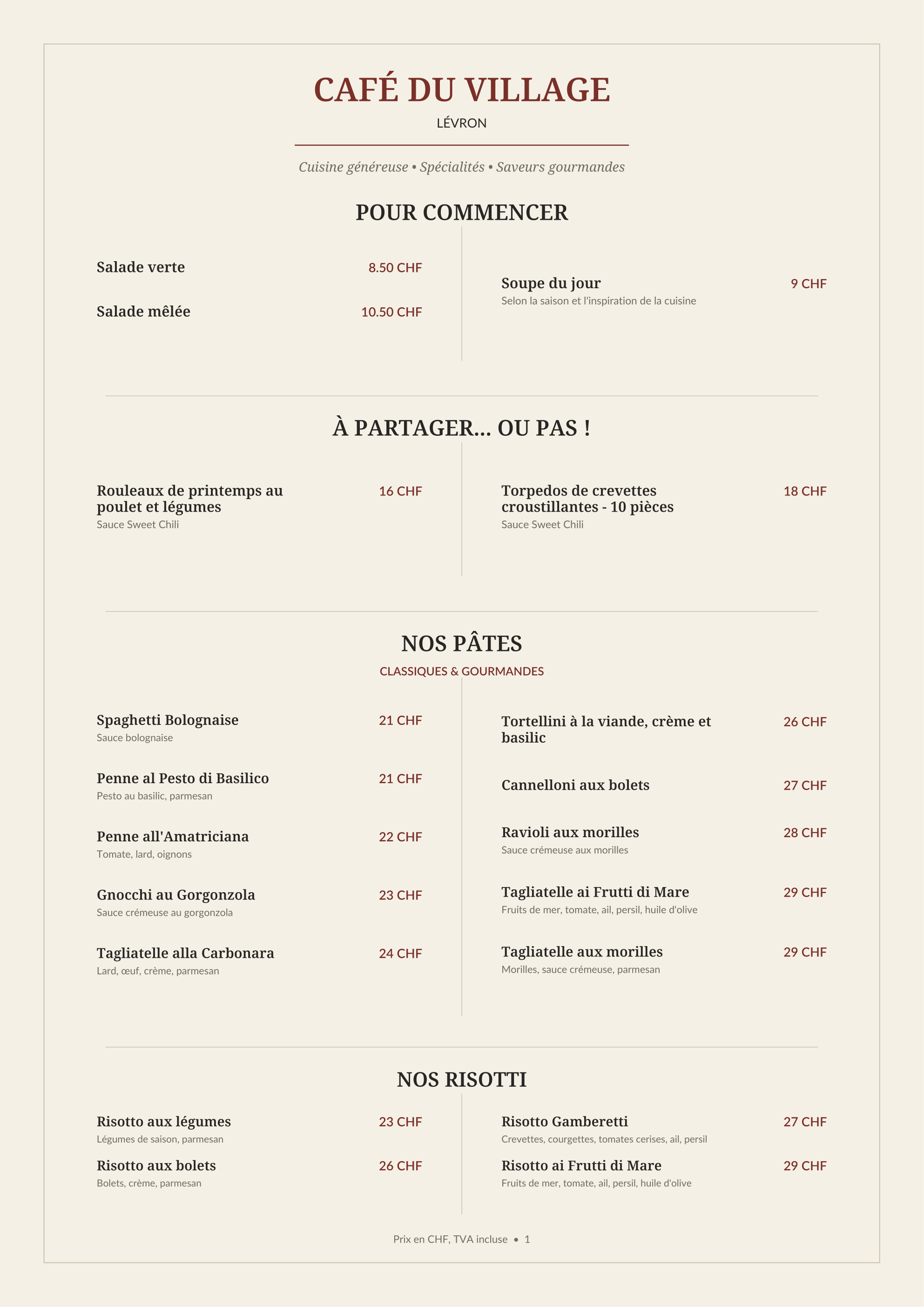 Carte Café du Village page 1