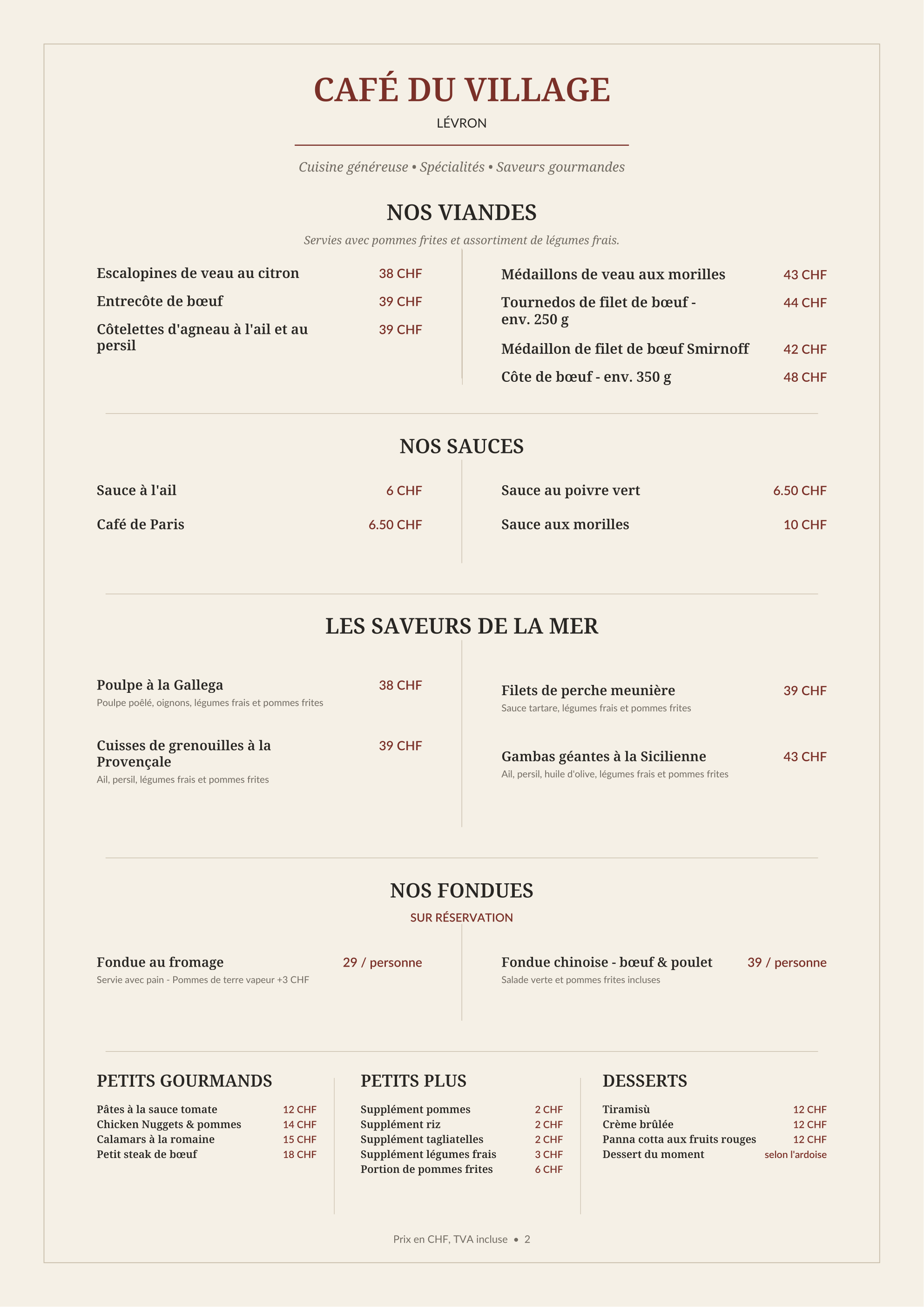 Carte Café du Village page 2